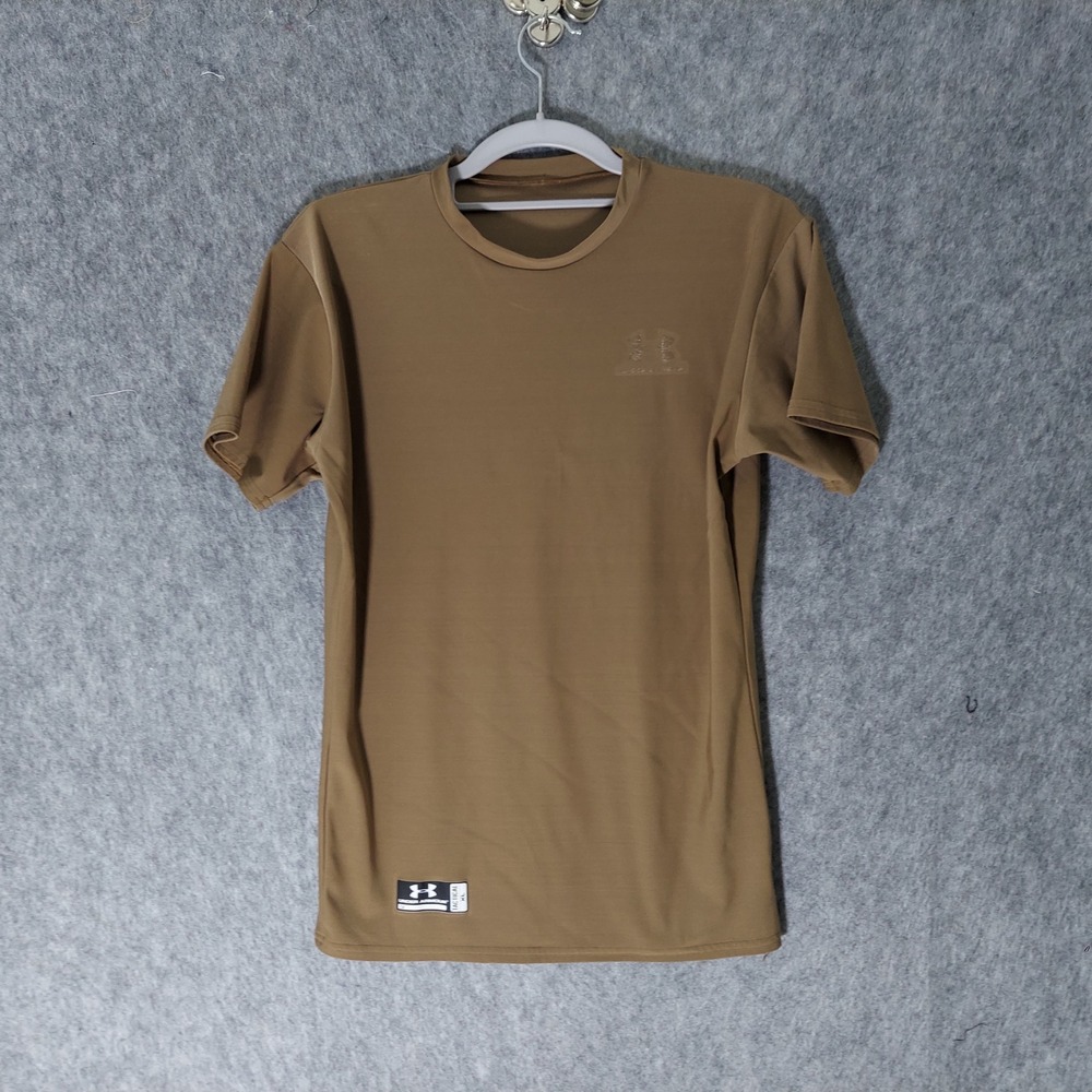 Under Armour Mens Compression Shirt XL Brown Tactical Heat Gear Short Sleeve